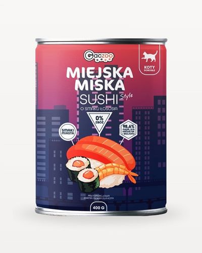 Gaczoo Miejska Miska Sushi z Rybą 400 g – bezzbożowa karma mokra dla kota