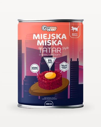 Gaczoo Miejska Miska Tatar Wołowy 400 g – bezzbożowa karma mokra dla kota